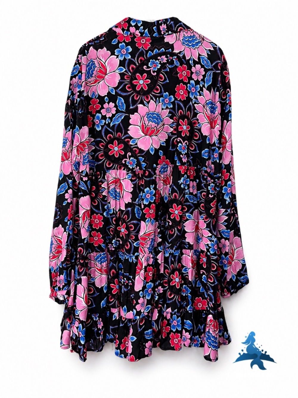 1127 NWT Zara Floral Tiered Shirt Dress Mini - L - Black Multicolor - Picture 10 of 16